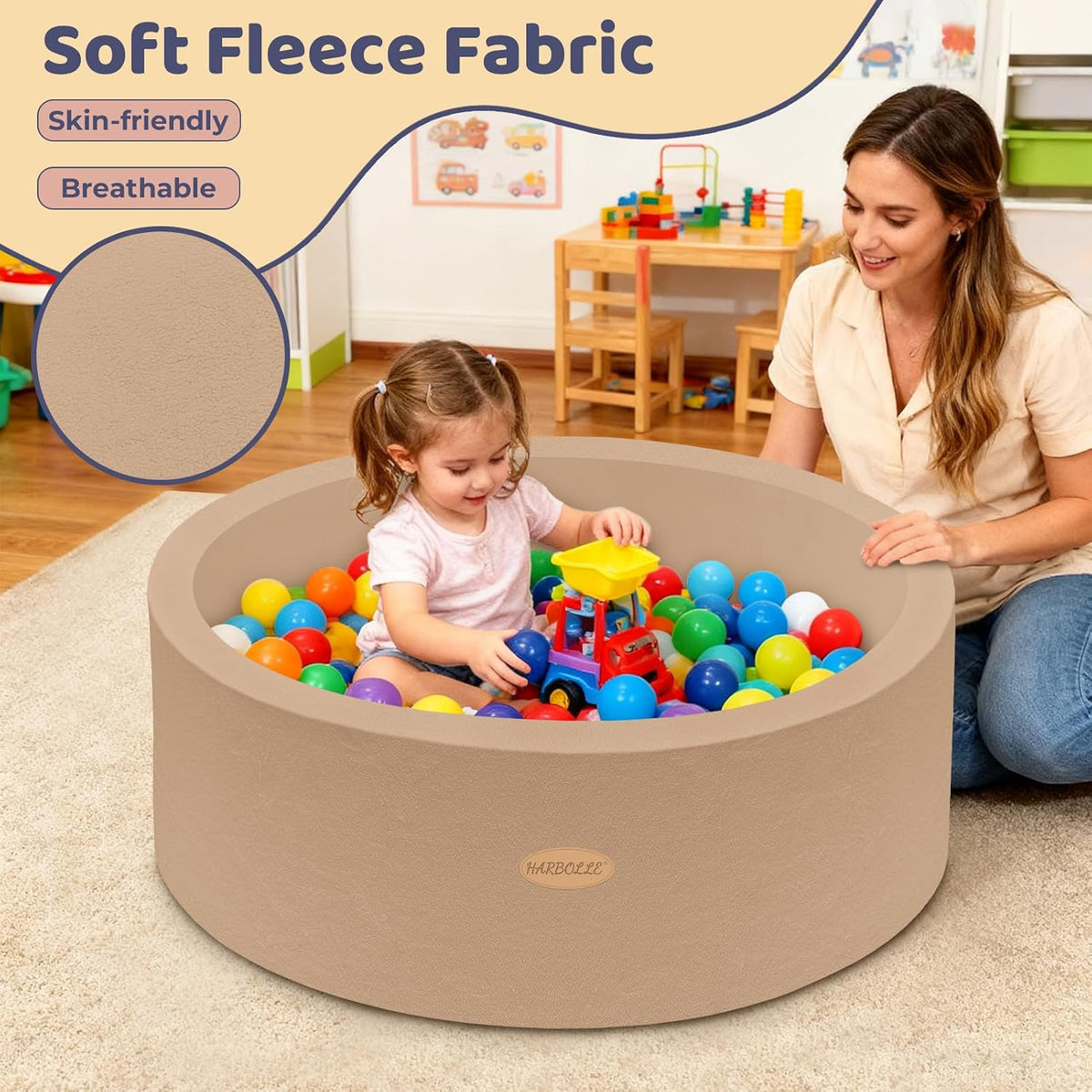 HARBOLLE 35.4" Soft Fleece Ball Pit for Toddlers - Brown - image 2