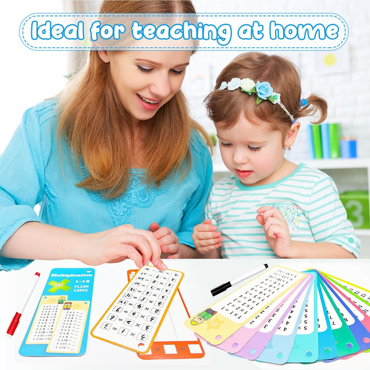 Anemeeoke 1-12 multiplication flash cards with dry erase markers and binder ring - view 12