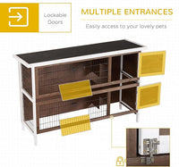PawHut 54" 2-Story Large Rabbit Hutch Bunny Cage Wooden Pet House Small Animal Habitat with Lockable Doors, No Leak Tray and Waterproof Roof for Rabbits, Chickens, Ducks, Outdoor/Indoor Brown