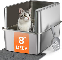 Stainless Steel Litter Box with Metal Lid and Scoop - XXL-:22.8"x14.6"x15.7"