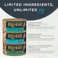 Reveal Natural Wet Canned Cat Food, Limited Ingredient, Grain-Free, Protein with No Artificial Additives, Fish Variety in Broth (12 x 2.47 oz Cans)