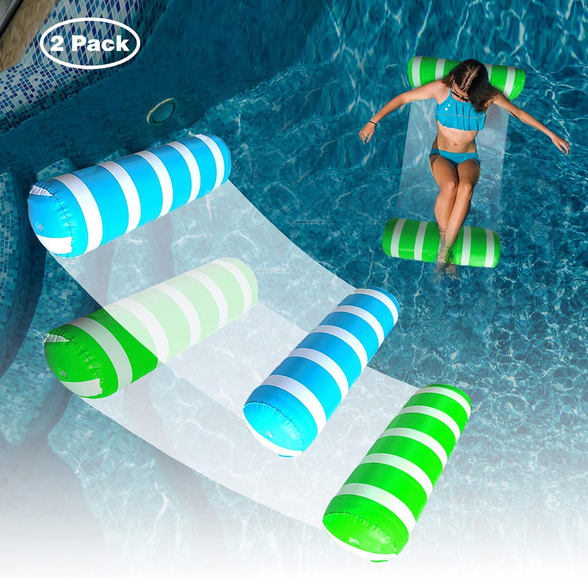 Inflatable Pool Floats Adult Size Water Hammock - Blue & Green