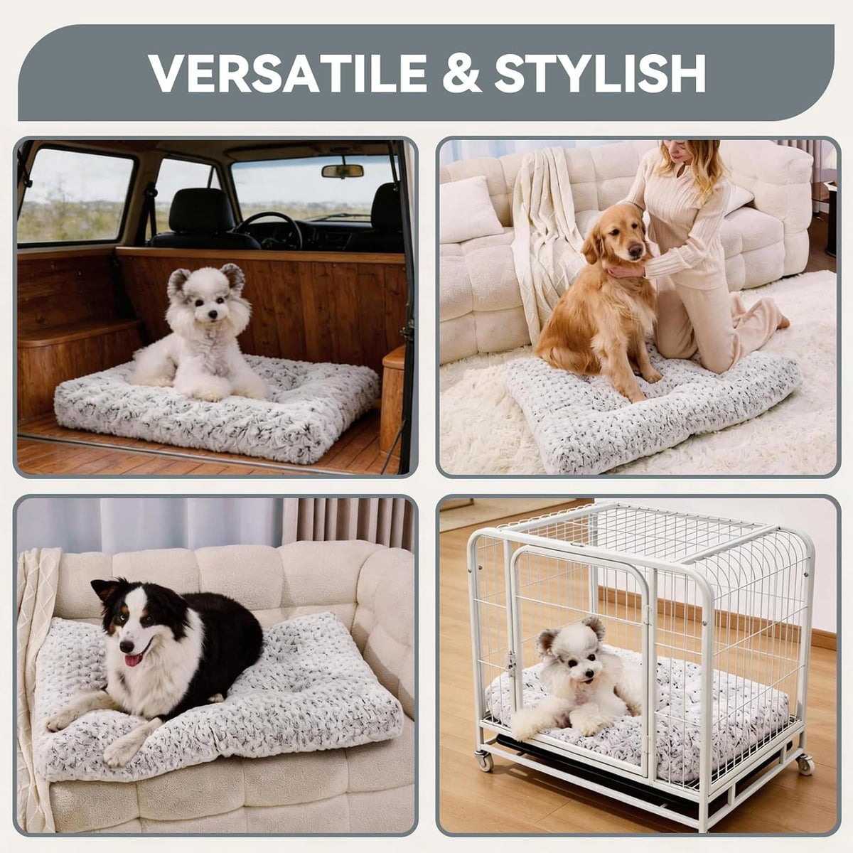 Large Dog Crate Bed Mat, Washable Plush Pad for Large Breeds – Essentials for Dogs - Gray / 23.0" L x 18.0" W x 3.0" Th - image 3
