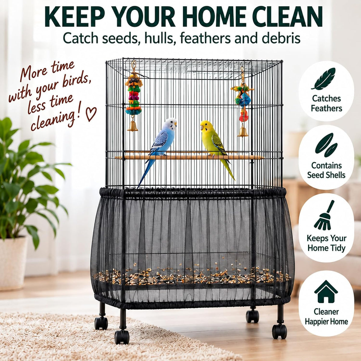 Bird Cage Net Cover Seed Catcher - Black / 78.7 x 15 Inch/ 200 x 37 cm - image 3