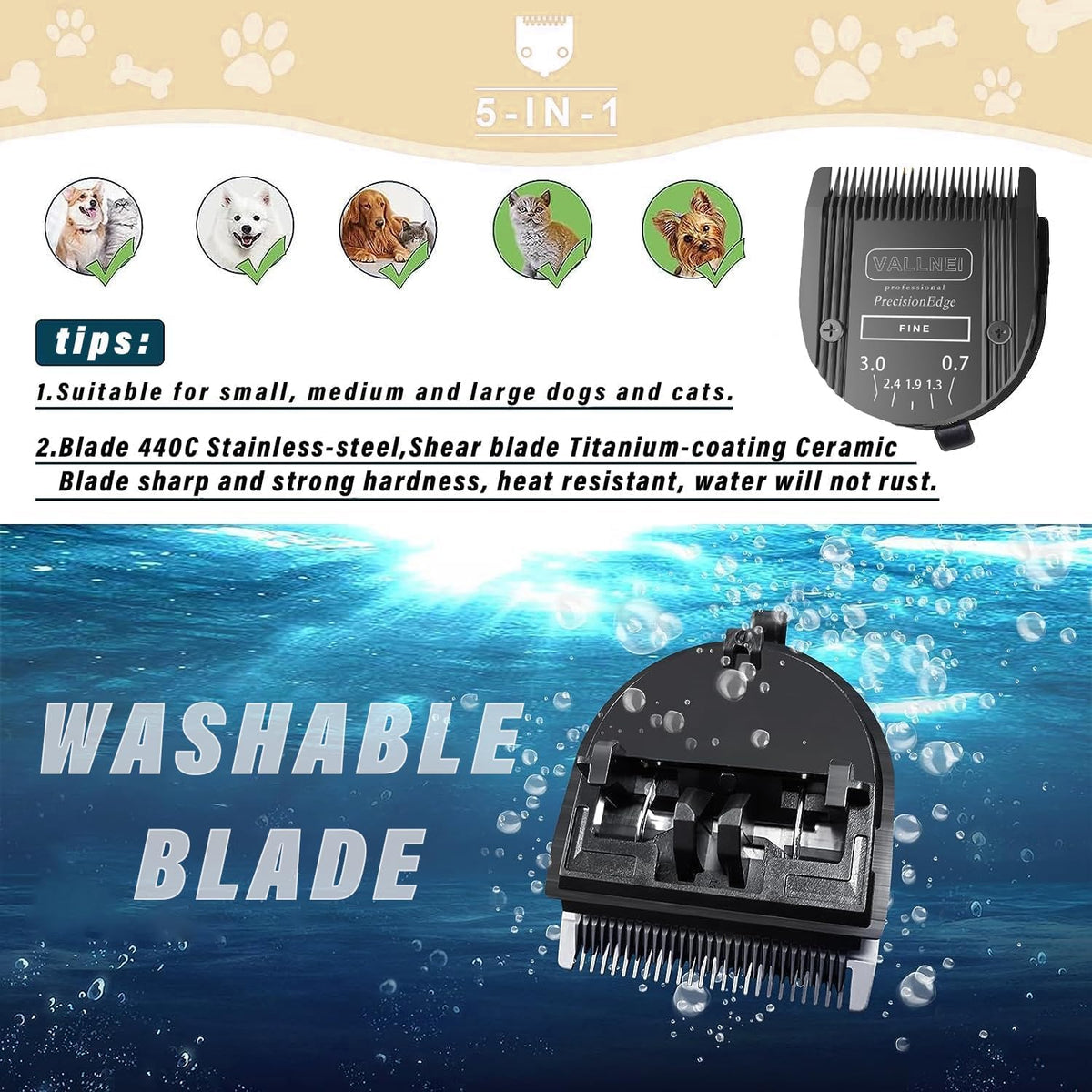 3-Pack 5-in-1 Replacement Blade Compatible with Wahl Animal Bravura - Black / 1 Pack - image 3