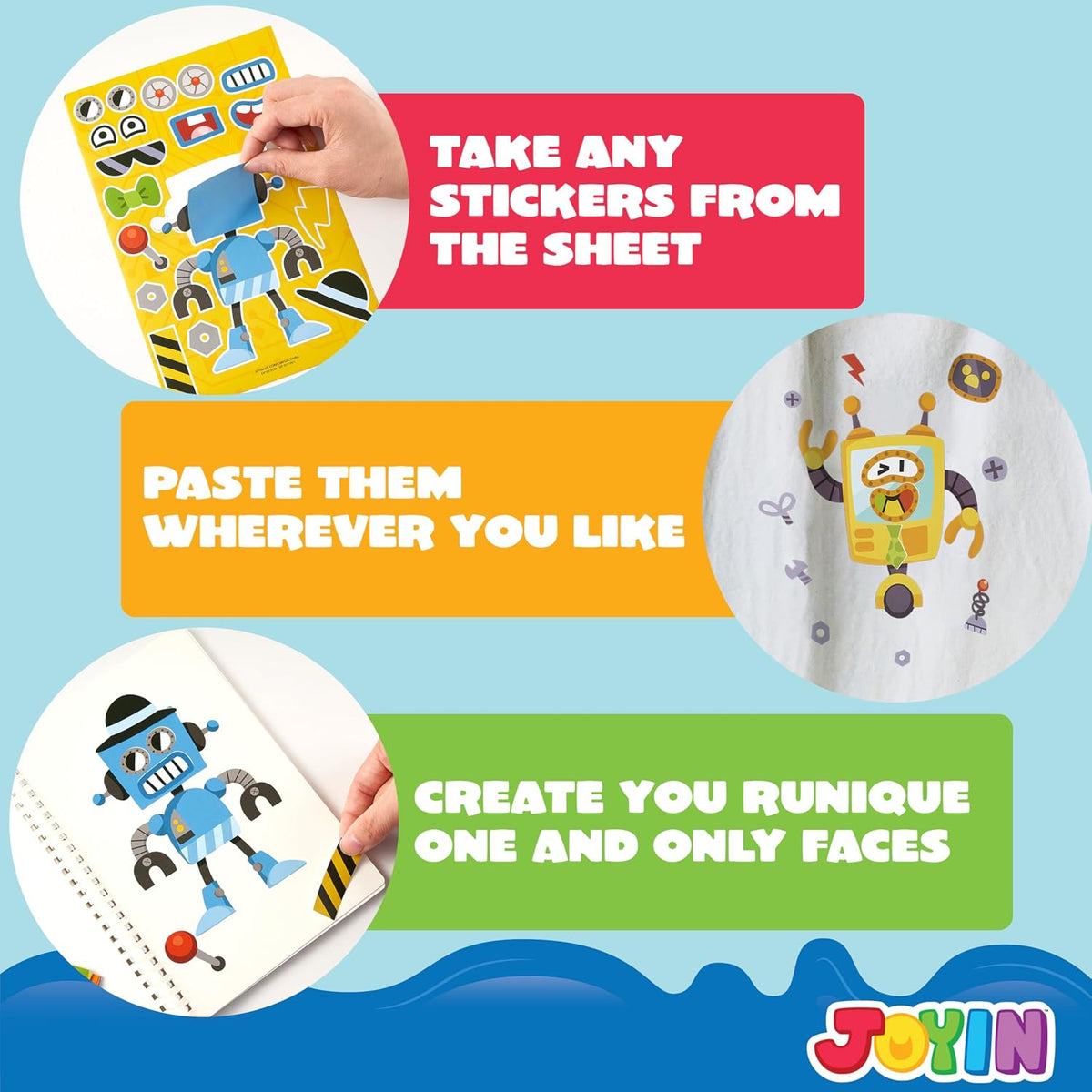 JOYIN 36 Sheets 9"x6" Make a face Stickers for Kids - Robot - image 4