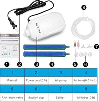 PULACO 210 GPH Ultra Quiet Aquarium Air Pump Dual Outlet, Fish Tank Aerator Pump with Accessories, Under 300 Gallon Fish Tanks