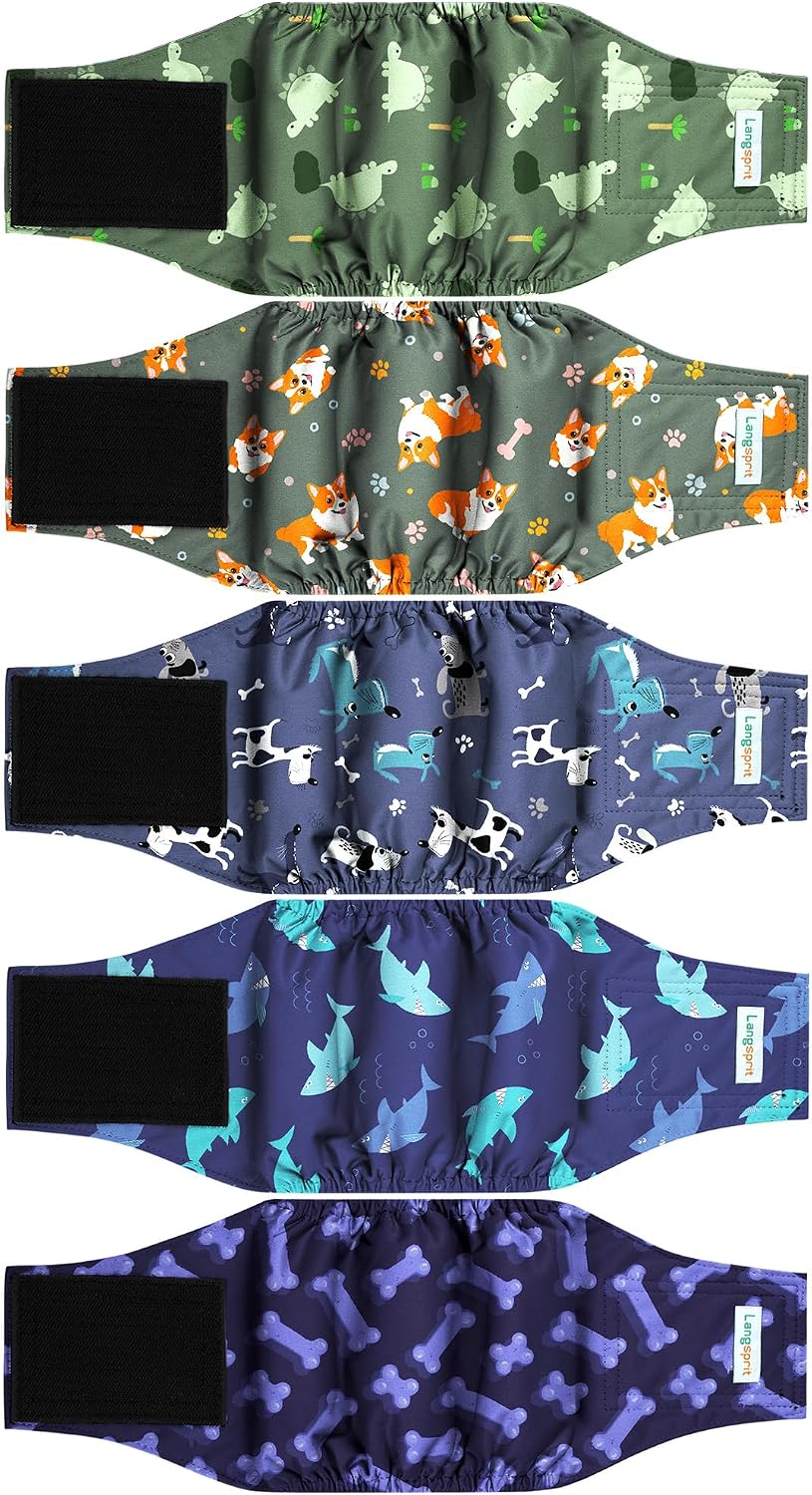 Langsprit Small Male Dog Diapers for Doggie Puppy - Dogs & Bones / XX-Large / 5