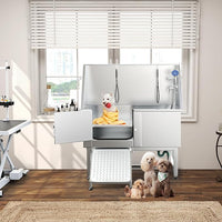 YITAHOME 50in Dog Grooming Tub Bathtub for Home 304 Stainless Steel Professional Dog Bath Washing Station w/Left Ramp, Faucet, Floor Grate for Large, Medium, Small Pets