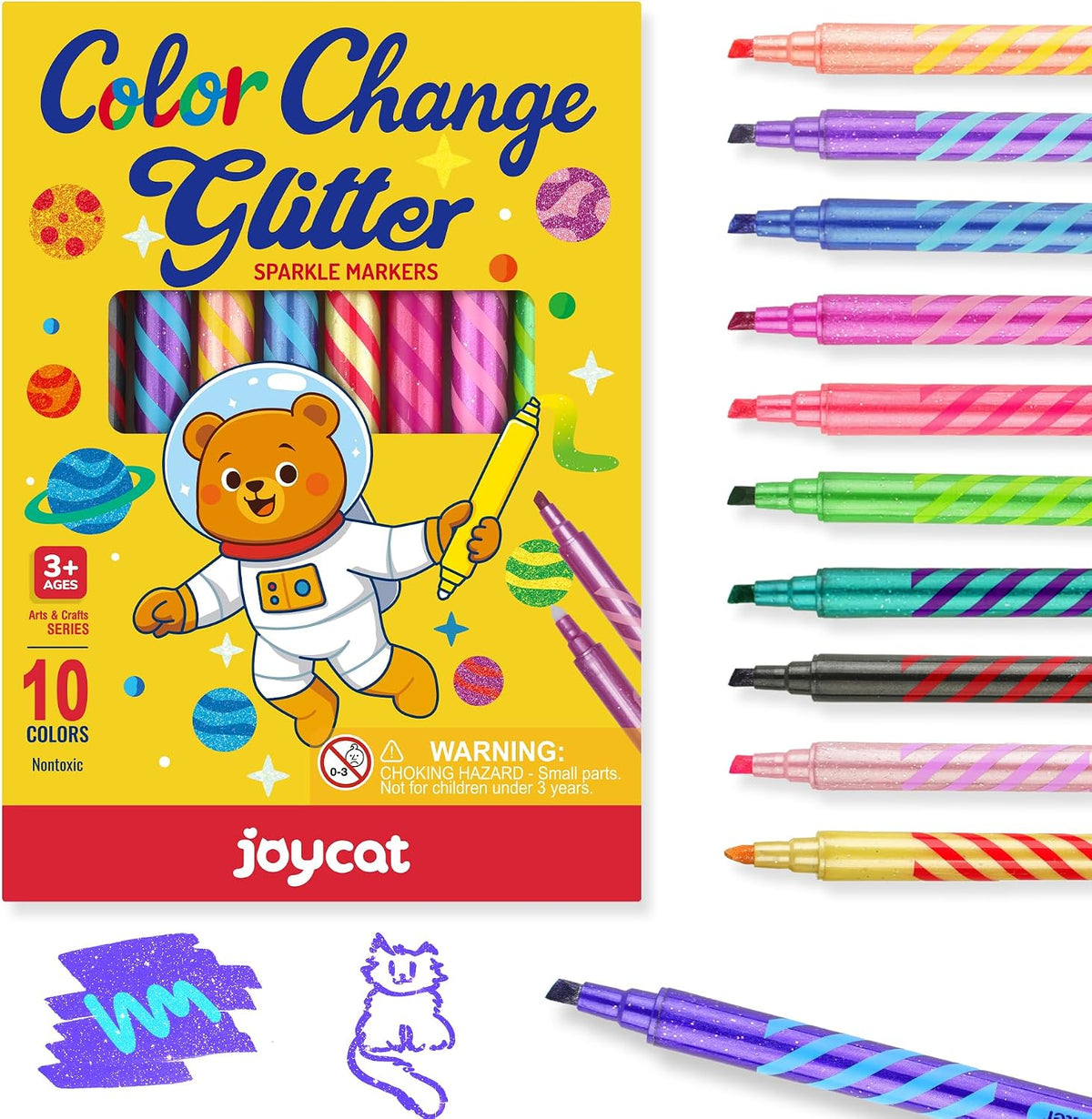 JoyCat 10 Color Changing Markers for Kids Ages 4-8 - Glitter Color Changing Markers