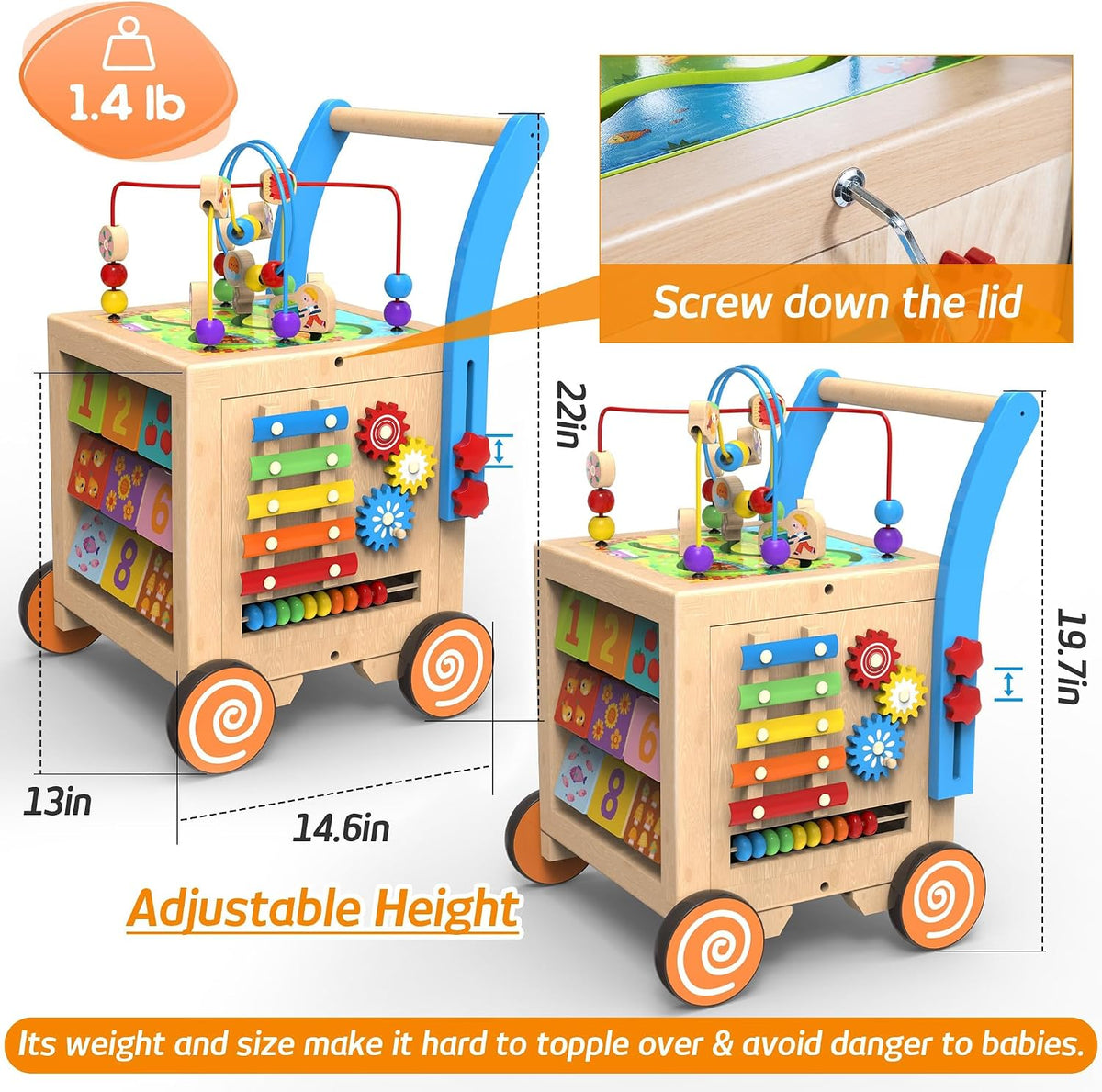 9-in-1 Wooden Activity Cube Walker for 1 Year Old - Neutral - image 4