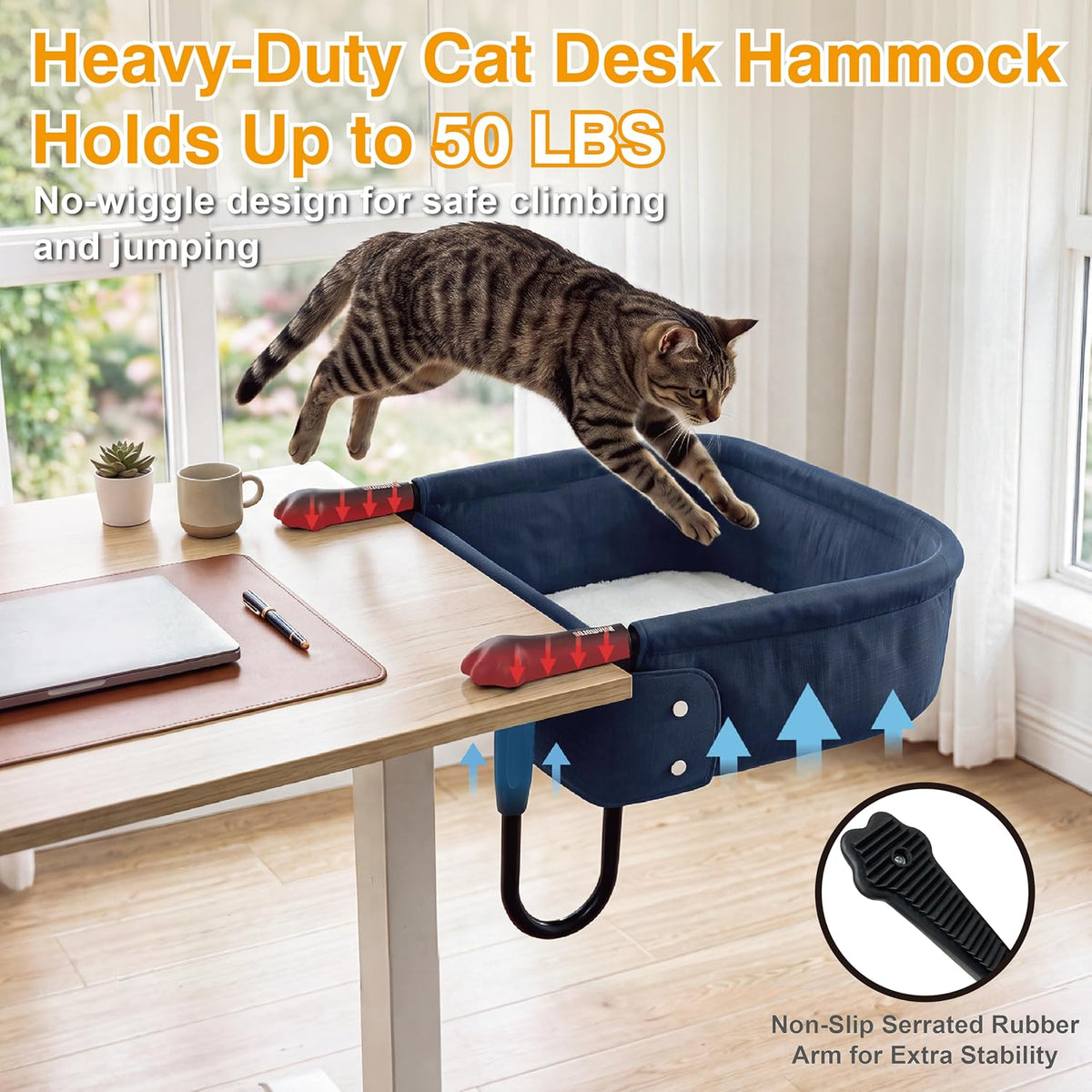 Extra-Sturdy Cat Desk Bed for Large Cats 50lbs Desk Cat Bed Attachment – Essentials for Cats - Blue - image 2