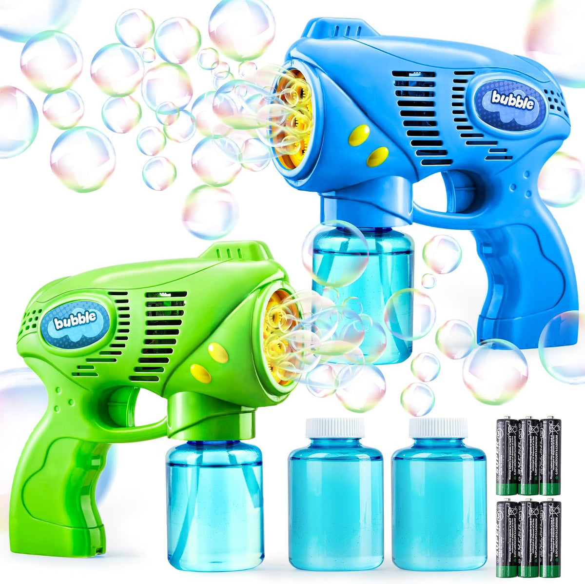 JOYIN 2 Kids Bubble Gun with 2 Bottles Refill Solution - Blue+green