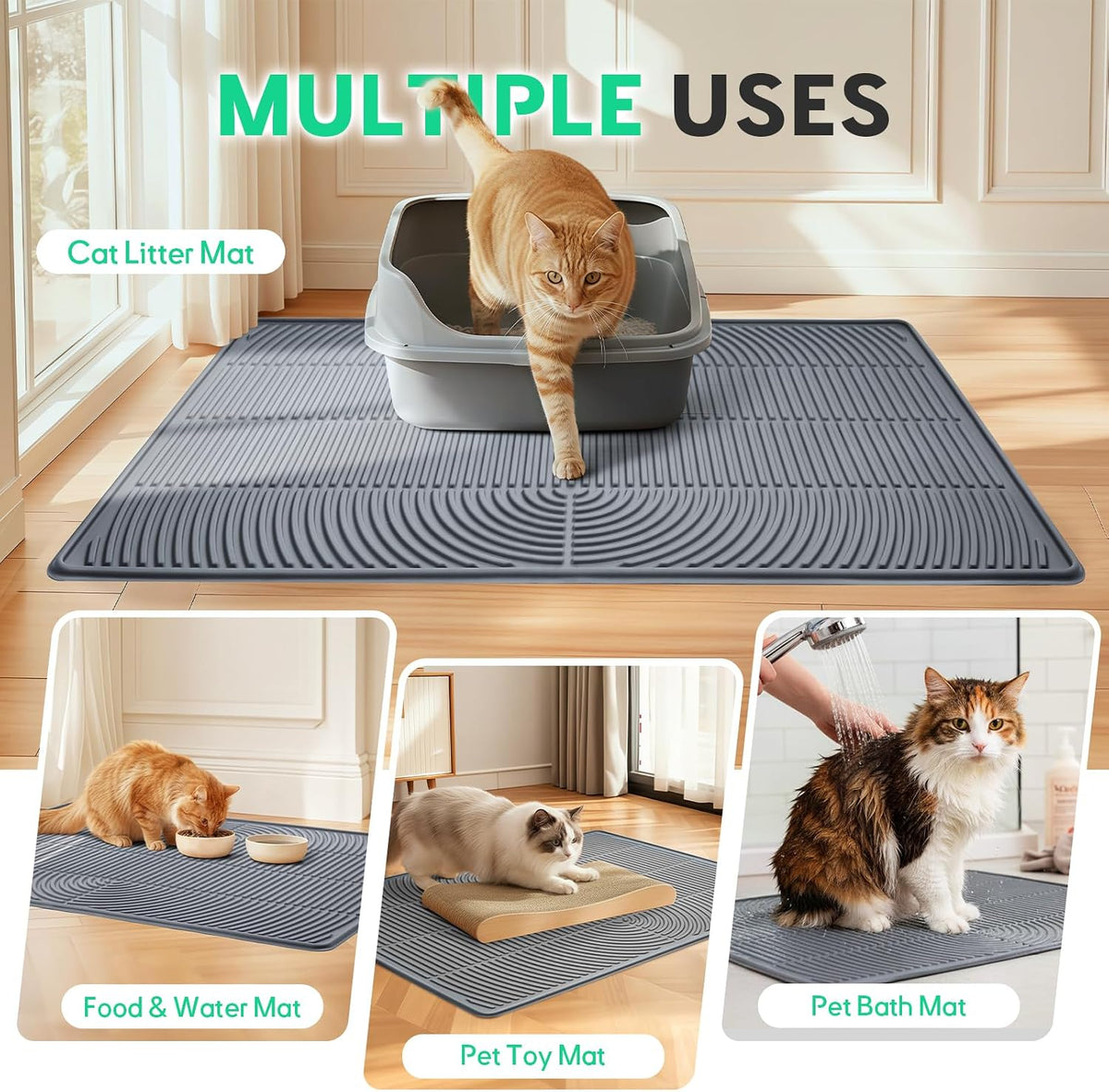 Cat Litter Mat,47" x 35" Extra Large Silicone Waterproof Litter Trapping Mat for Scatter Control - 34" x 22" / Grey - image 3