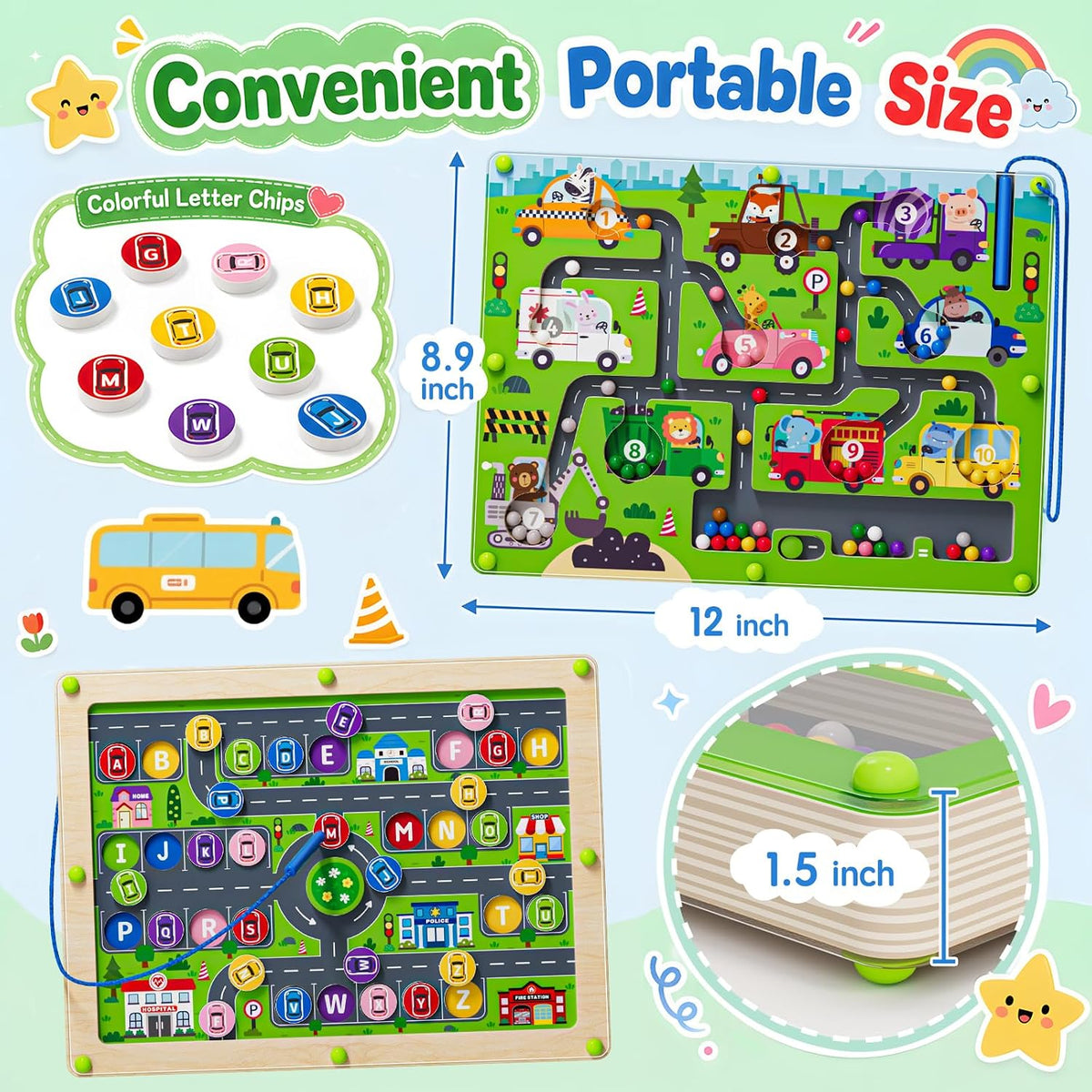 2 in 1 Magnetic Color and Number Maze Double-Sided ABC Alphabet - One Size / Car - image 4