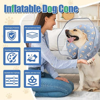 Inflatable Dog Cone Collar, Adjustable Size Soft PVC 2-in-1 Dog Donut Collar After Surgery with Detachable, Inflatable Collar for Small Medium Large Dogs and Cats (Grey, L)