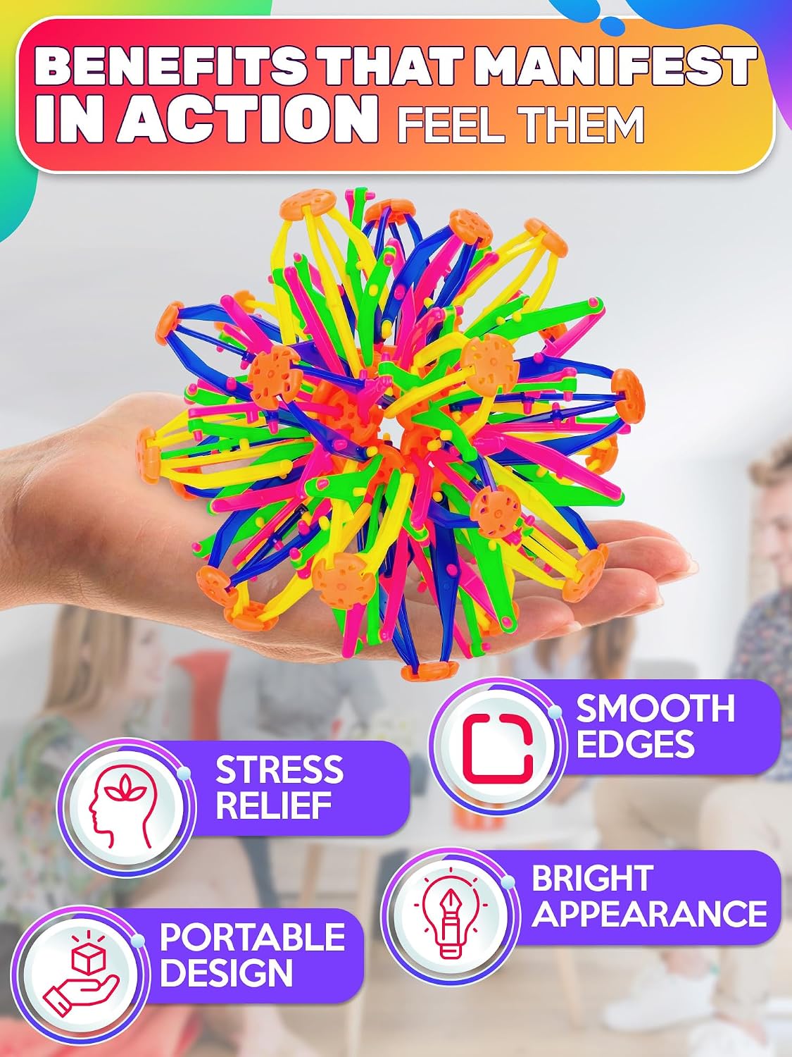 DIMROM expandable breathing ball sphere in bright colors opened to full size - view 4