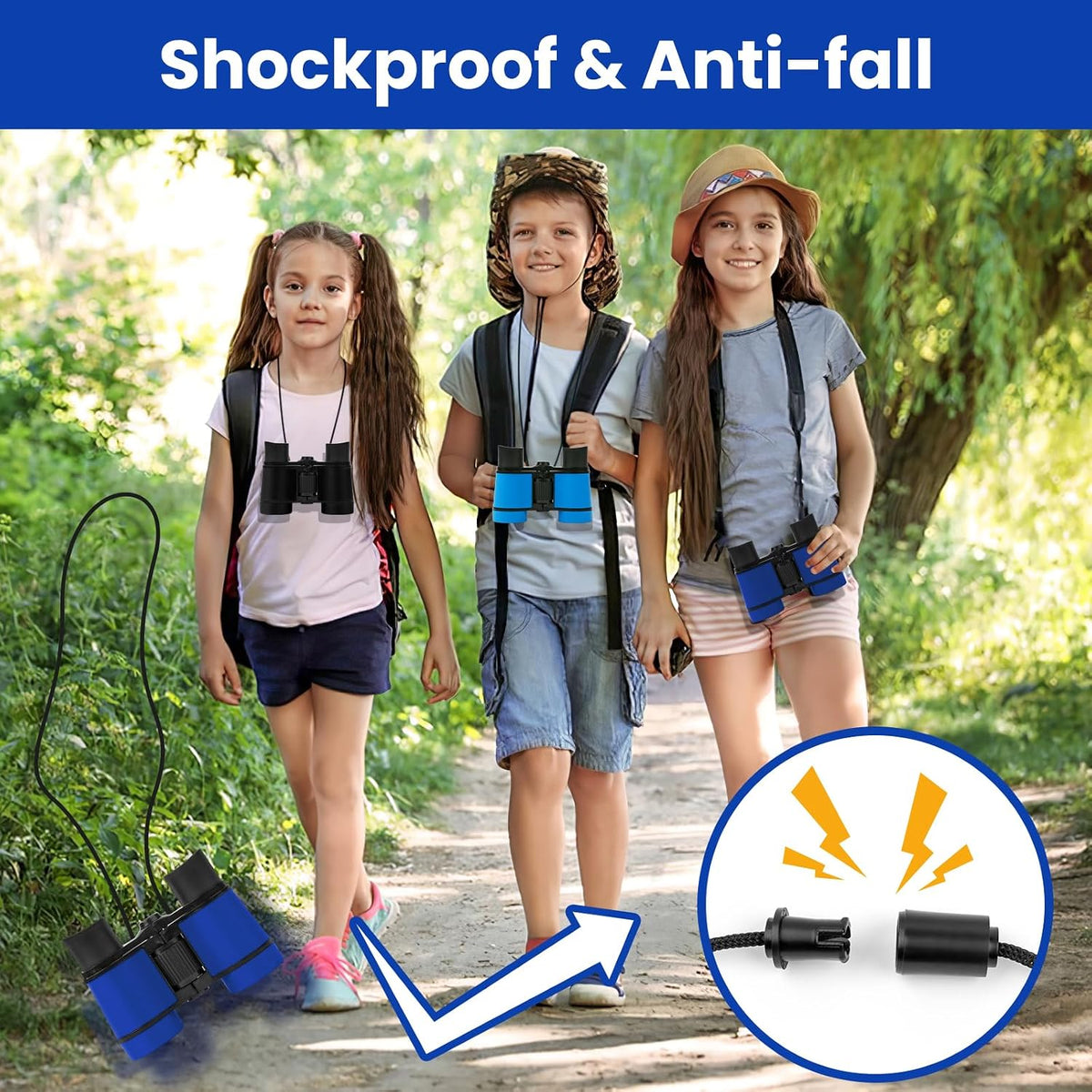 Dr. Anison kids binoculars set in blue with canvas bag and neck strap - view 23