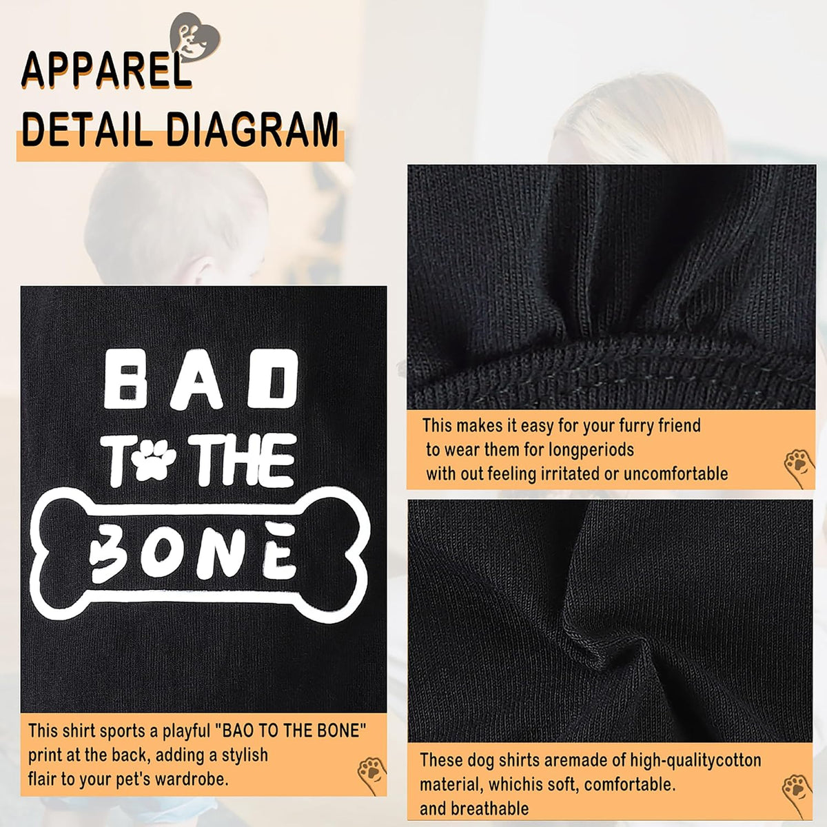 Discover Cozy Cotton Canine Wear: Soft, Lightweight - XXS-(1~3lb) | Chest(~11.8") / Black-Bad bone - image 3