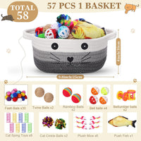 Zopeal 58 Pcs Cat Toy Set with Storage Basket Indoor, Grey - Multicolor / 9.8 Inch - image 2