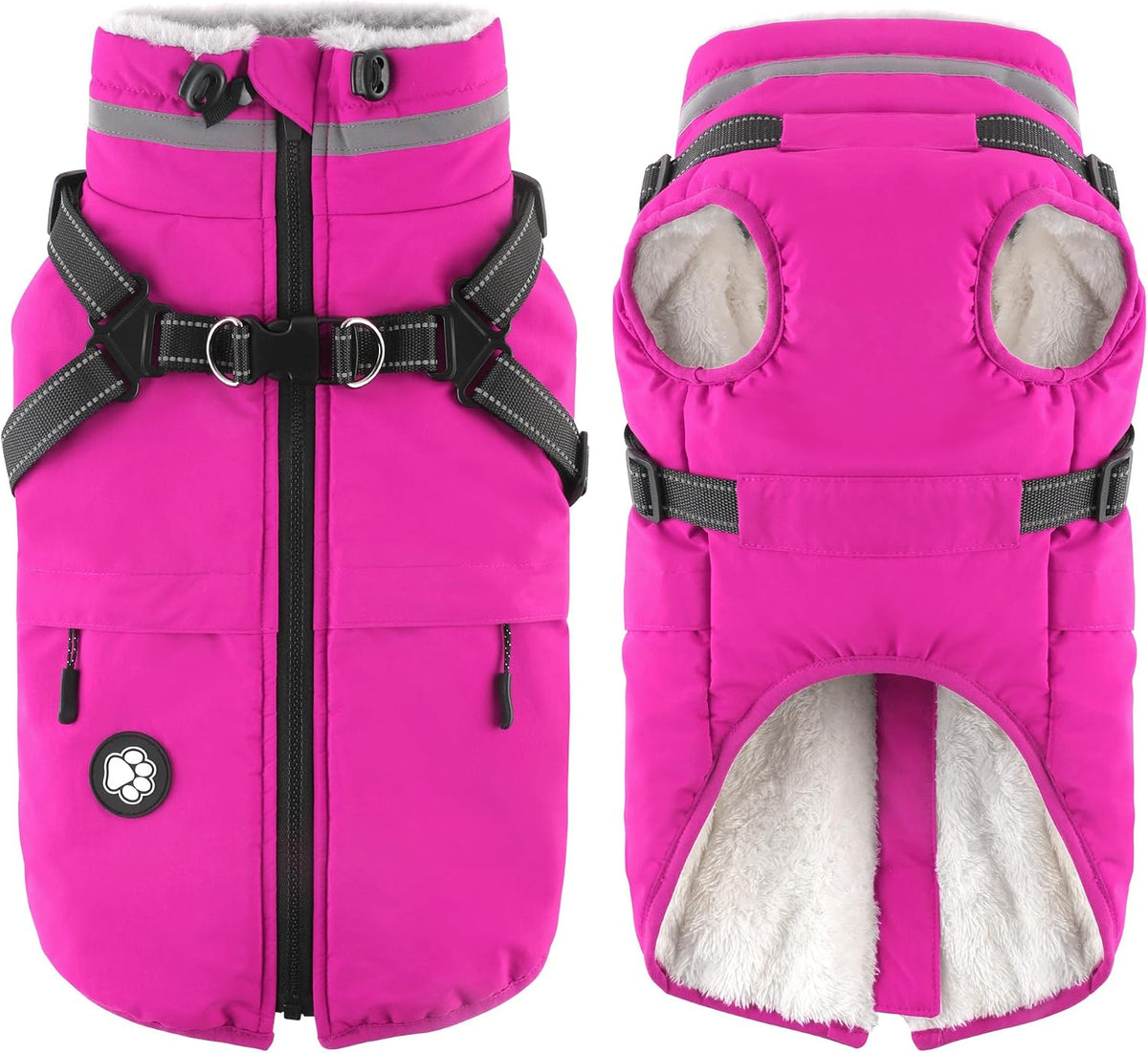 Dogcheer waterproof fleece dog coat with built-in harness and zipper