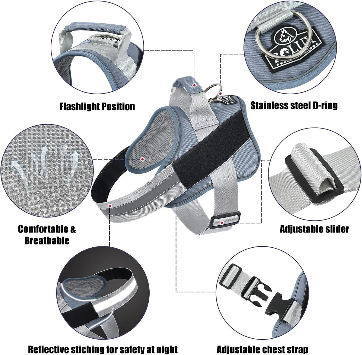 Bolux Dog Harness, No-Pull Reflective Dog Vest - X-Large (Pack of 1) / Silver - image 2