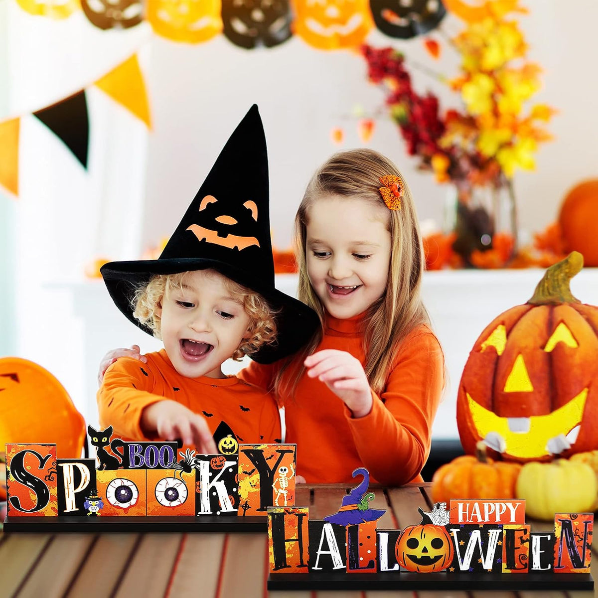 3 Pieces Halloween Table Decorations Wooden Centerpieces – Fun for Kids & Family - image 3