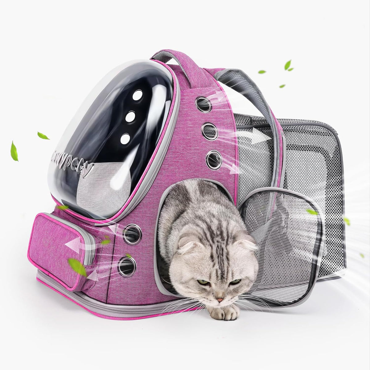Cat Backpack Carrier, Breathable Cat Carrier Large Space Bubble Pet Backpack for Kitty Small Dog up - Square Expandable- Pink