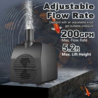 SongLong Submersible Pump 200GPH 5.2ft. High Lift for Fountains – Essentials for Fish - Water Pump 200GPH+5.2ft - image 3