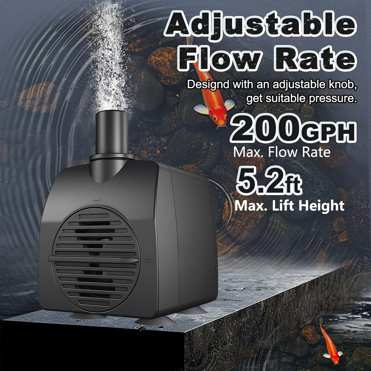 SongLong Submersible Pump 200GPH 5.2ft. High Lift for Fountains – Essentials for Fish - Water Pump 200GPH+5.2ft - image 3