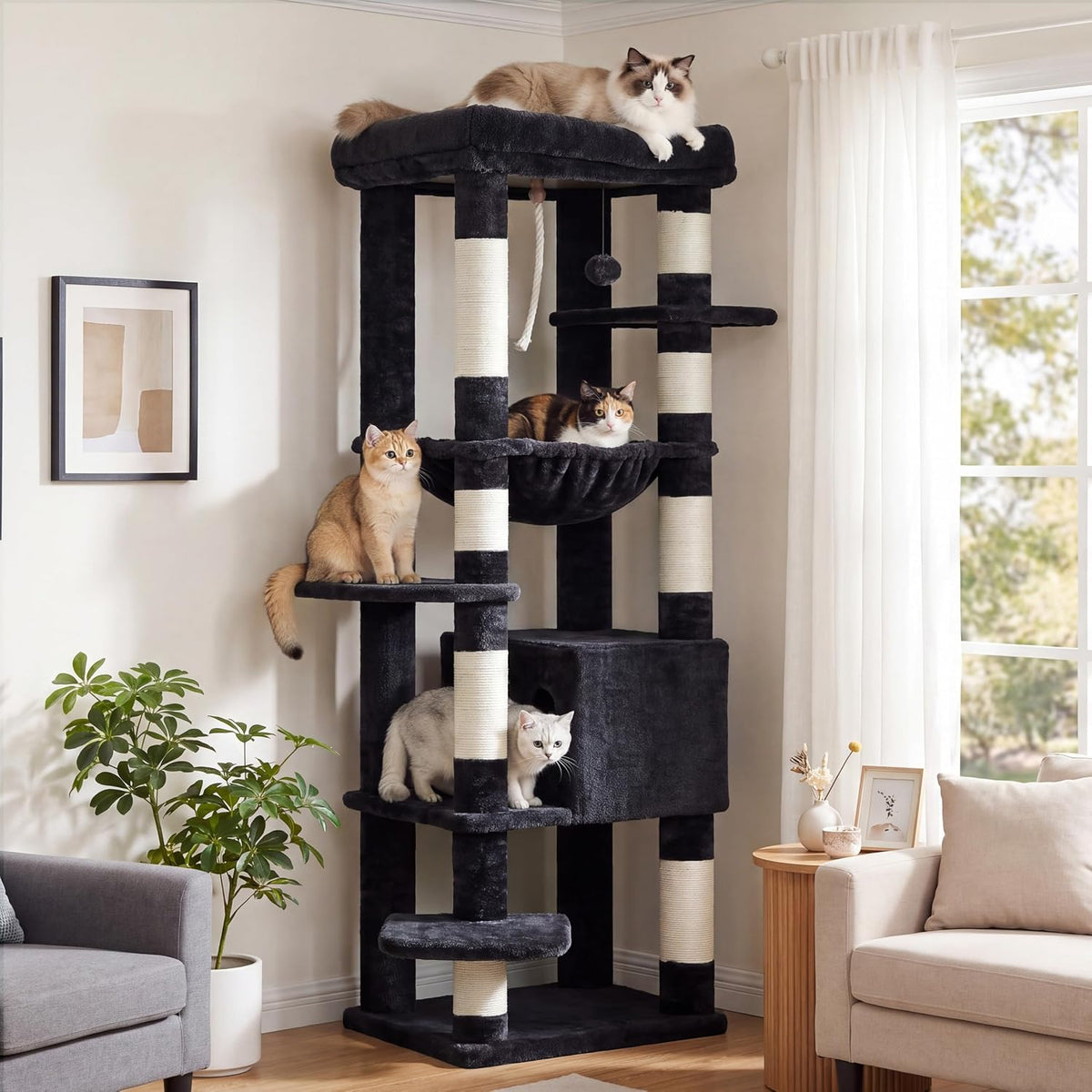 Heybly Cat Tree, 76-Inch Tall Heavy Duty Cat Tower for Big Cats HCT039G – Essentials for Cats - Smoky Gray / 60 inch - image 2