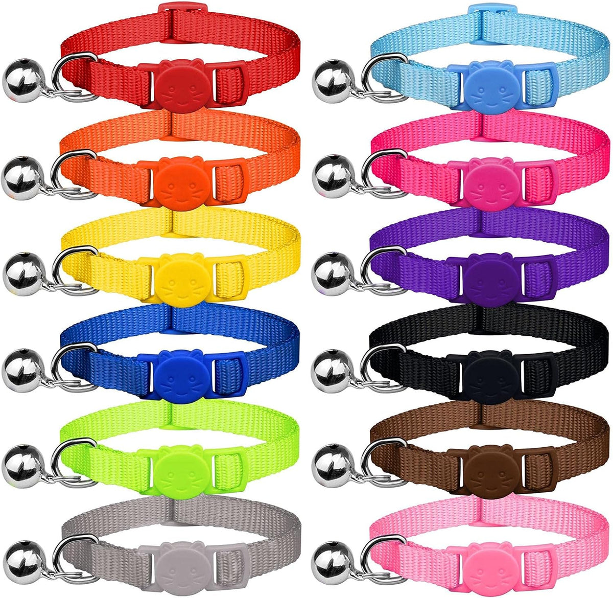 12 PCS Breakaway Cat Collars with Bell Colorful Soft Safety Buckle
