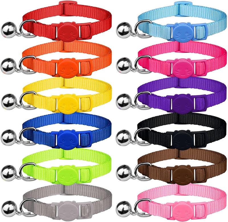 12 PCS Breakaway Cat Collars with Bell Colorful Soft Safety Buckle