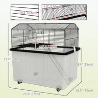 PawHut Hamster Cage, Gerbil Cage 2 Tier with Wheels, Deep Bottom, Ramp, Food Dish, Water Bottle, for Dwarf Hamster, Syrian Hamster, 57 x 43 x 57cm - Black