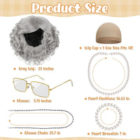 Huskein Old Lady Costume, Old Lady Cosplay Silver Bun Wig Glasses Wig Cap Pearl Necklace Bracelet - Grey-lady - image 2