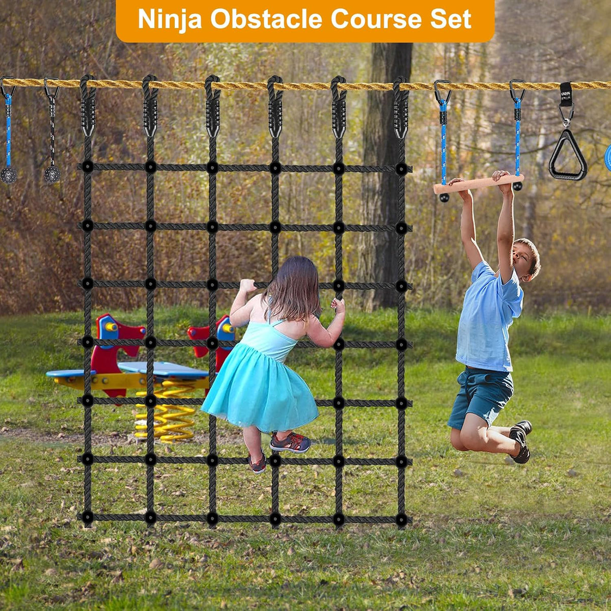 Climbing Cargo Net 49" x 77" Heavy Duty Climbing Rope Net for Outdoor - Black / 49" x 77" - image 3