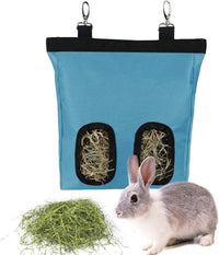 Rabbit Hay Feeder Bag Hanging Hay Rack – Essentials for Small Pets - 2 Windows / Blue
