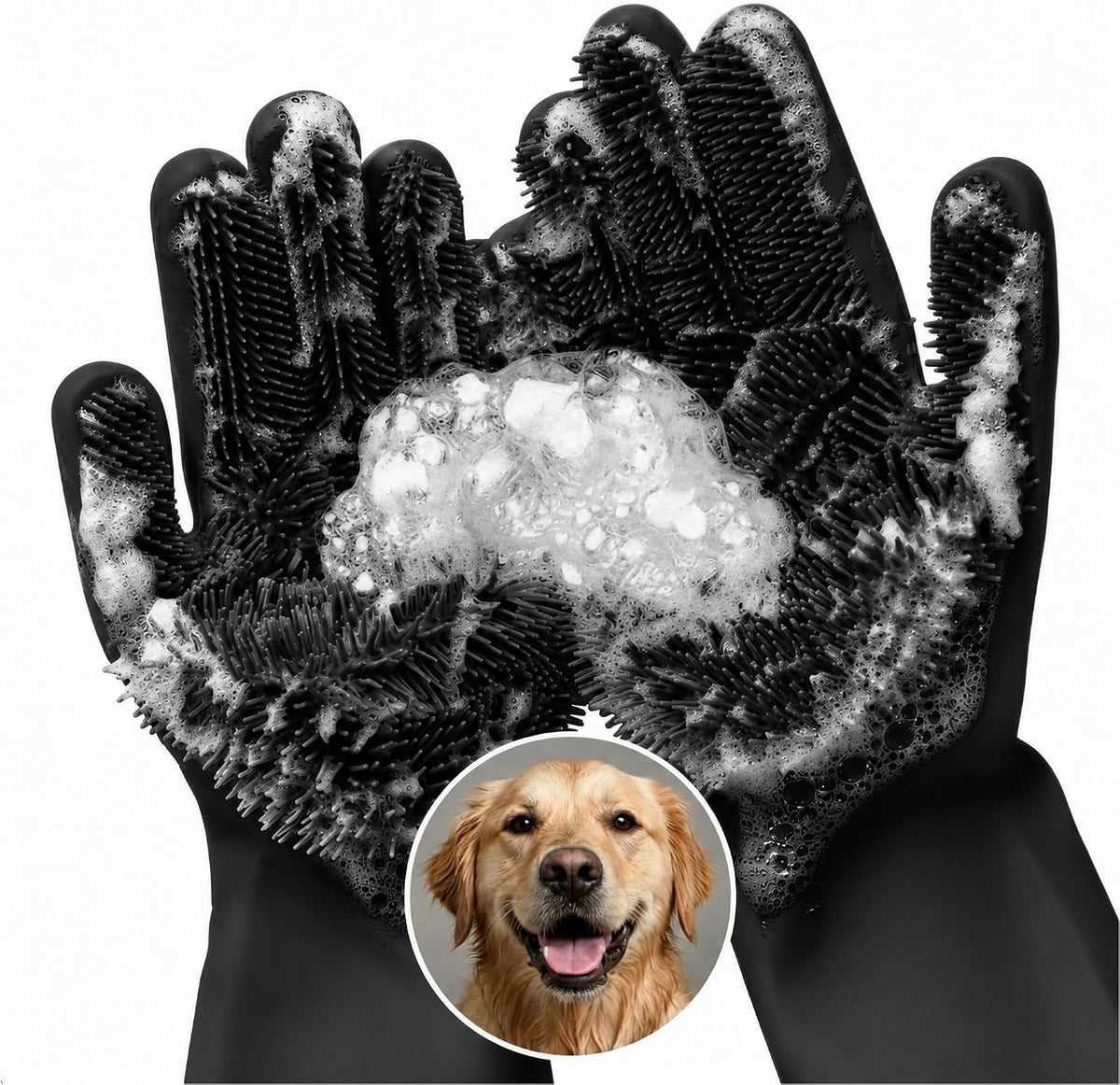 2-in-1 Cat and Dog Washing Gloves with 3000 Soft Bristles – Essentials for Dogs - Black