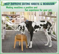 Elevated Dog Bowls for Large Breed - (15-Inch Tall, 74-oz Cap), Deter Ants and Bugs - Raised Single Feeder, Suitable for Dry and Wet Pet Foods - Bamboo with Stainless Steel Dish