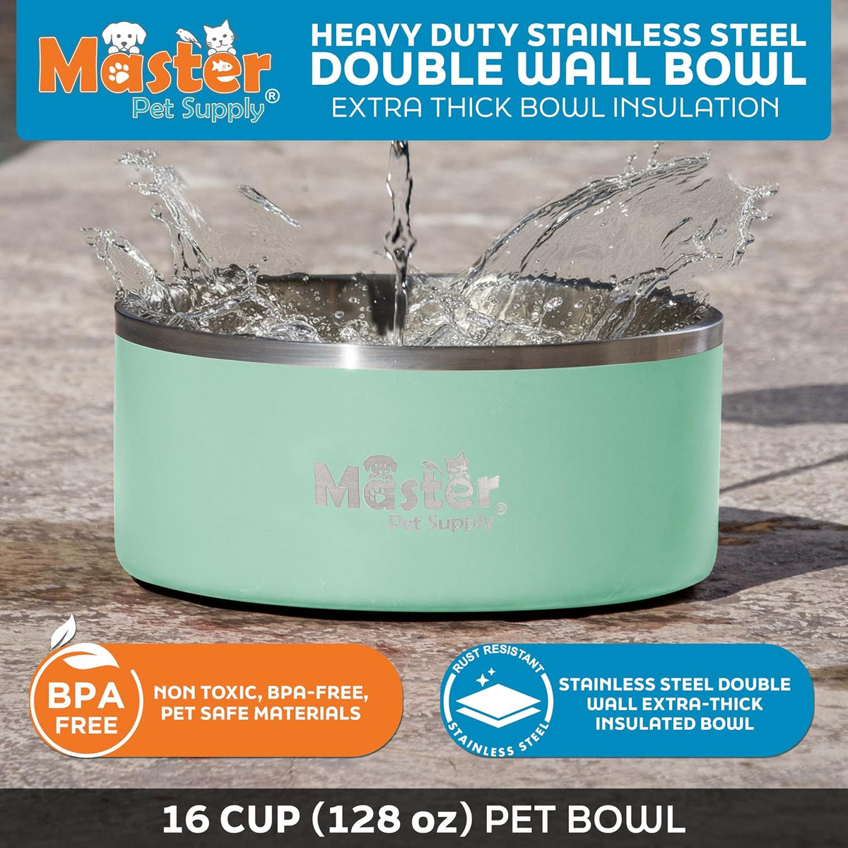 Master Pet Supply Stainless Steel Dog Bowls 128 oz Heavy Duty Aqua Sky – Essentials for Dogs - Pistachio / 16 Cups (128 oz) - image 2