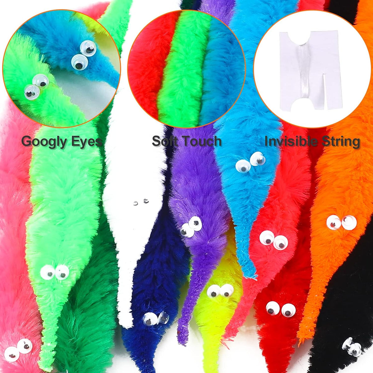 CCINEE 48 Pcs Magic Twisty Worm Wiggly Twisty Fuzzy Worms on a String - image 4