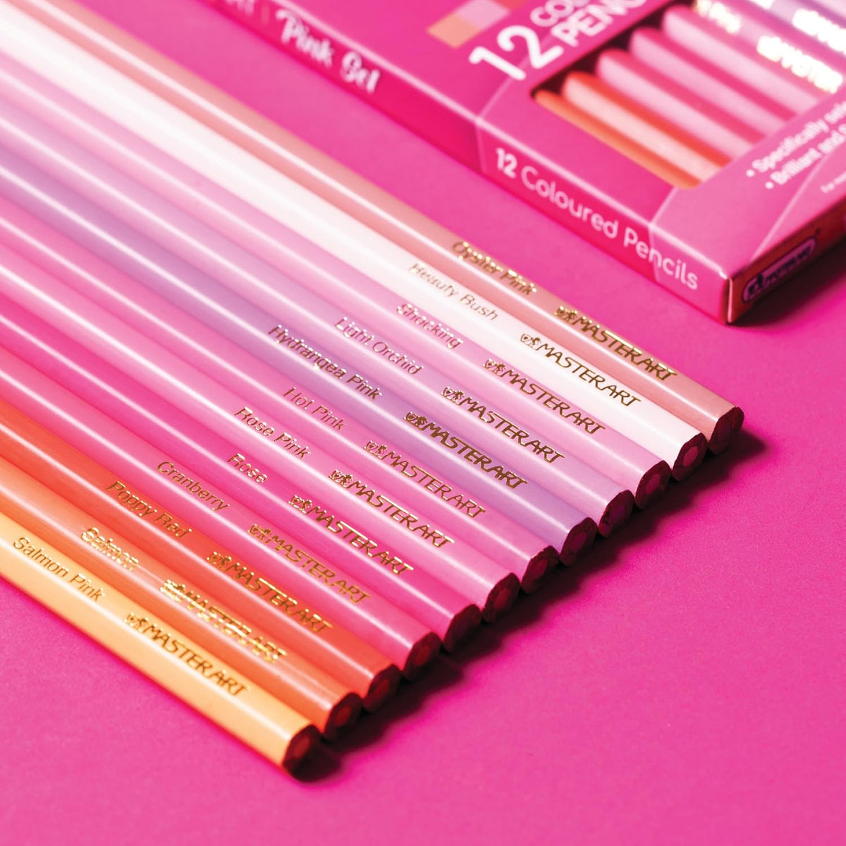 MASTERART colored pencils pink set of 12 pre-sharpened hexagon pencils in pink tones - view 4