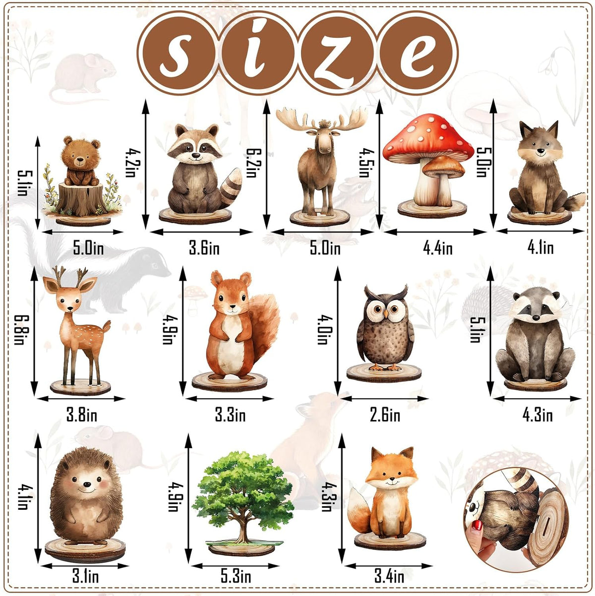 FYSUIMU woodland animal table centerpieces, 12 painted wooden signs standing in matching bases - view 12