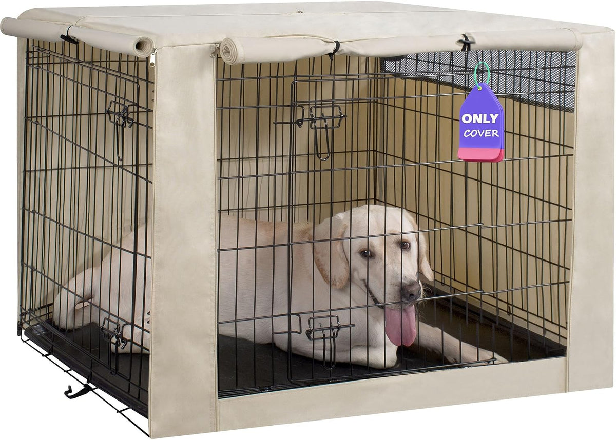 42-Inch Dog Crate Cover with Mesh, Waterproof Kennel Cover - 42.0"L x 28.0"W x 30.0"H / Beige