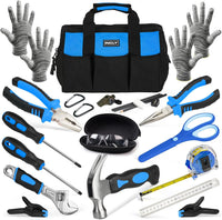 INCLY 24 PCS Kids Real Tool Set with Tool Bag - Blue