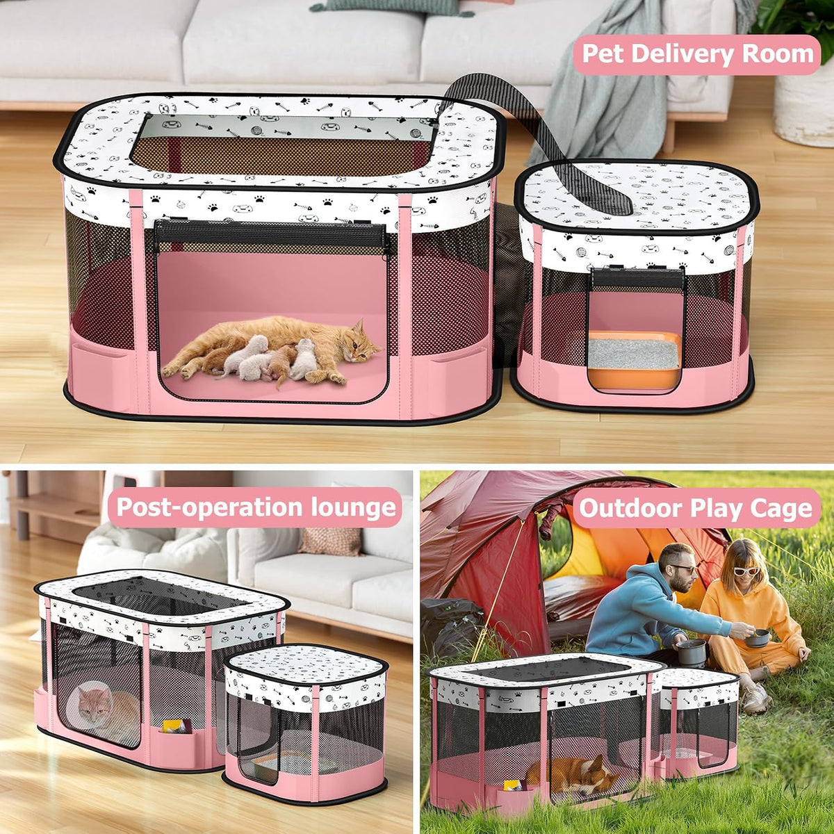 Cat Playpen, Portable Pet Dog Playpen - Pink / 32" × 24" × 22" - image 4