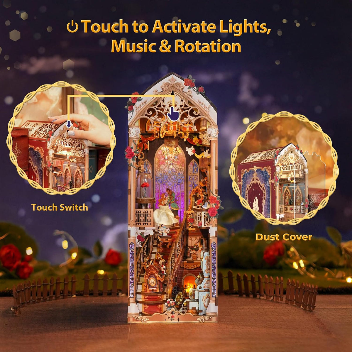 Tonecheer DIY Book Nook Kit 3D Wooden Puzzle Fairy Tale Miniature - Enchanted Rose - image 4