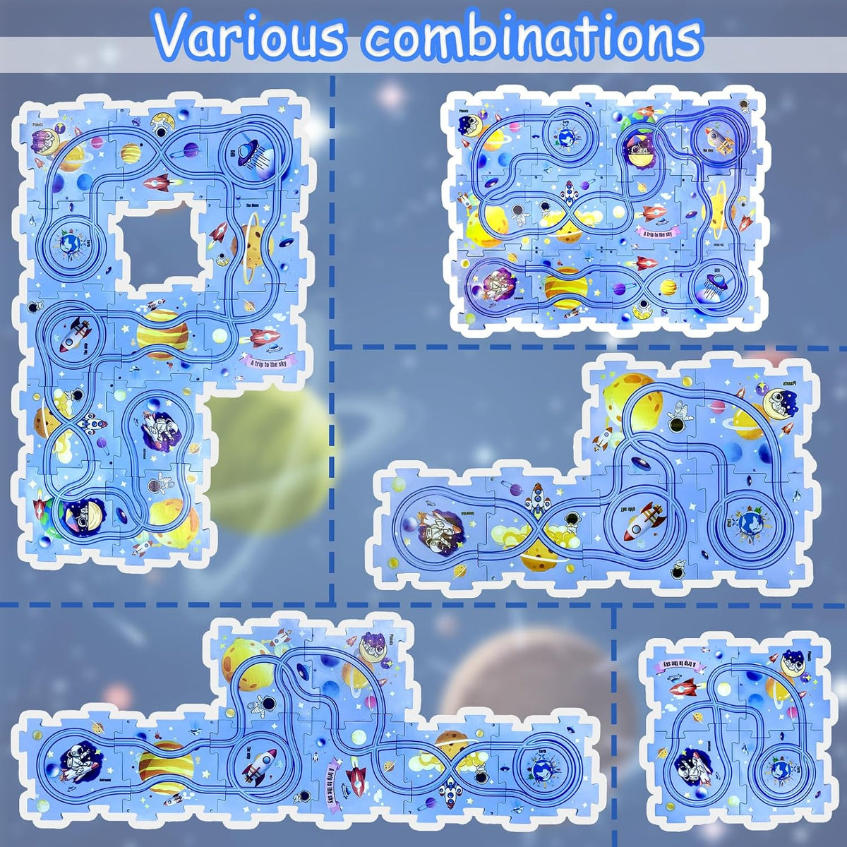 Ubegger puzzle car track set with puzzle road pieces, road signs and battery cars - view 19