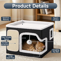 Shikha 2 Story Cat Bed House for Indoor Cats with Scratch Pads Black – Essentials for Cats - Black / Single / Without Heating Pad - image 4