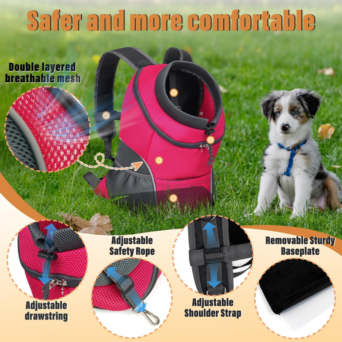 Dog Front Carrier Backpack, Adjustable Breathable Dog Backpack – Essentials for Dogs - Rose / Large (9-13.5lbs) - image 2